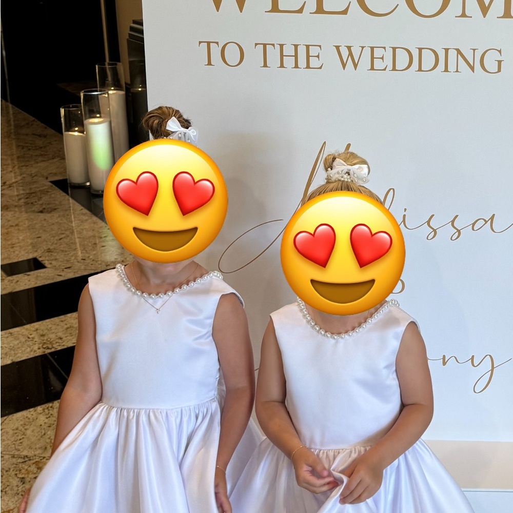 Elegant White Pearl-Trimmed Kids Flower Girl Dress
